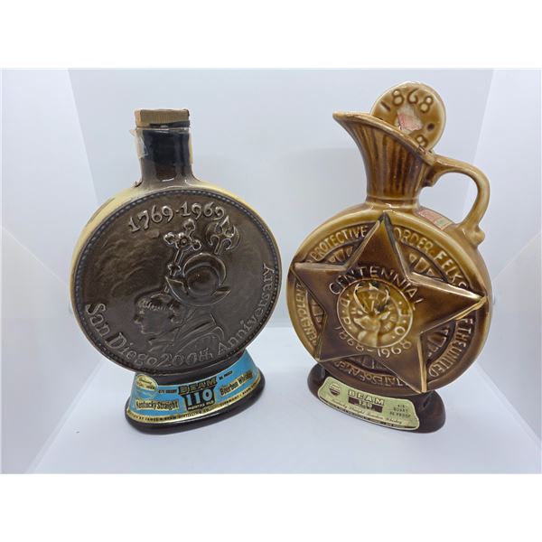 Jim Beam 1968 Elks and 1969 San Diego 4/5 Quart Decanters - Empty