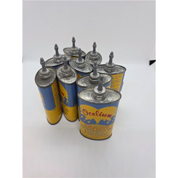 9 Vintage Ocelium 3 Oz. Oil Tins - Empty