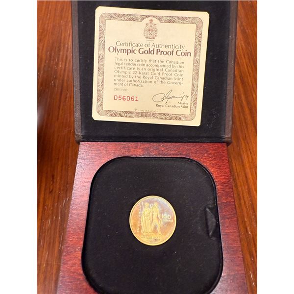 Canadian 1976 Olympic $100 Gold Proof Coin - 22 Karat Gold (91.6%) w/ COA - 16.97g Weight