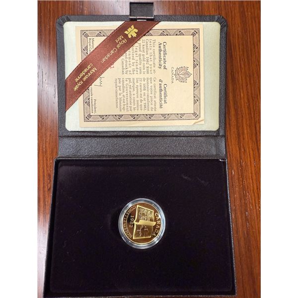 Canadian 1982 Patriot of The Constitution $100 Gold Coin - 22 Karat Gold (91.6%) w/ COA - 16.97g Wei
