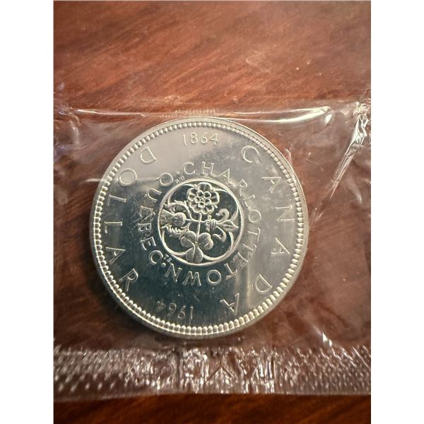 Uncirculated - 1964 Charlettetown Quebec Centennial Silver Dollar - 0.800 Silver Content - 24g W