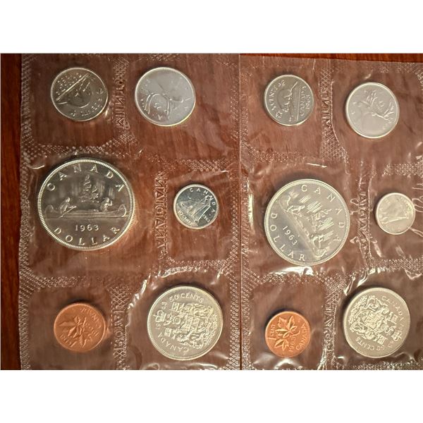 2 pc - Uncirculated Canadian 1963 Silver Proof-Like Collector Set (x6 Coins / Set)