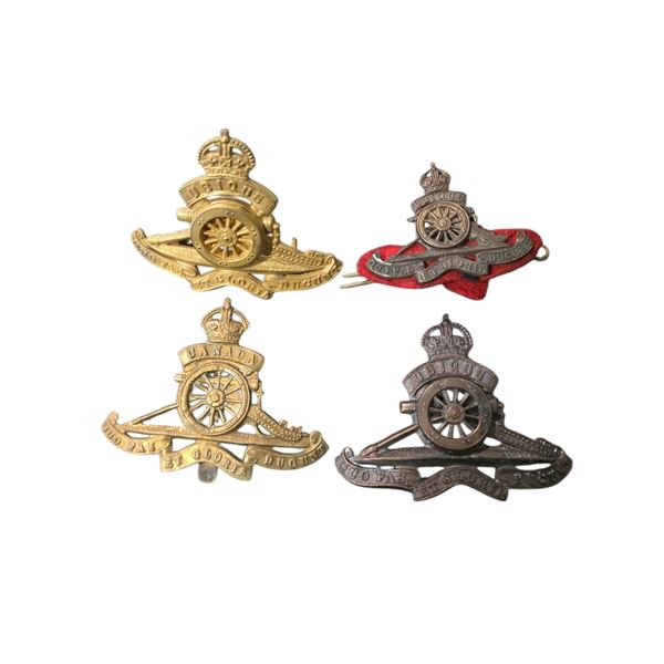 Group of 4 WW2 Royal Canadian (Army) Artillery Metal Cap Badges