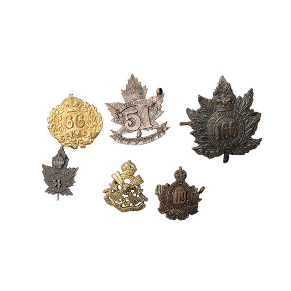 Group of 6 Vintage WWI/WW2 Assorted Canadian Military Regiments - Cap Badges