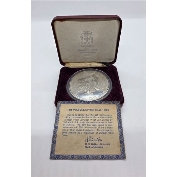 1978 Sterling Silver Jamaica $25 Proof Silver Coin - Weight: 136.08 grams - In original case with CO