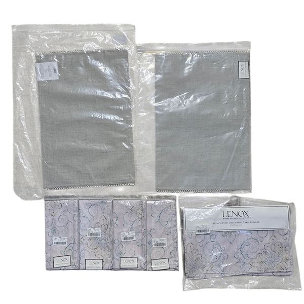 New Lenox French Perle Table Linens - 2 Placemats, Table runner (14" x 70"), & 4 Cloth Napkins