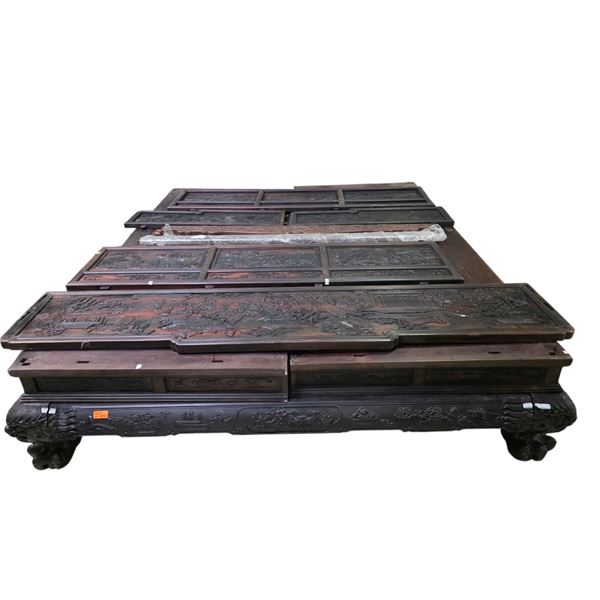 Chinese Hardwood Bed Frame, Approx. H20" x W78" x L91"