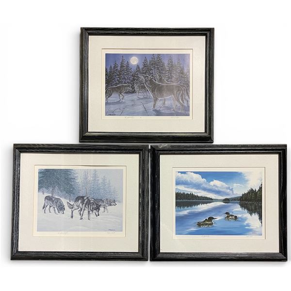 3 Richard DeWolfe Framed Wildlife Prints - "Loons", "Wolves" and "Howling Wolves" Ltd. Publishers Ed