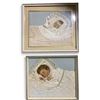 Image 1 : 2 Vintage Mixed Media Baby Portraits with Paper, Fabric and Human Hair - 13" x 15" and 11" x 13"