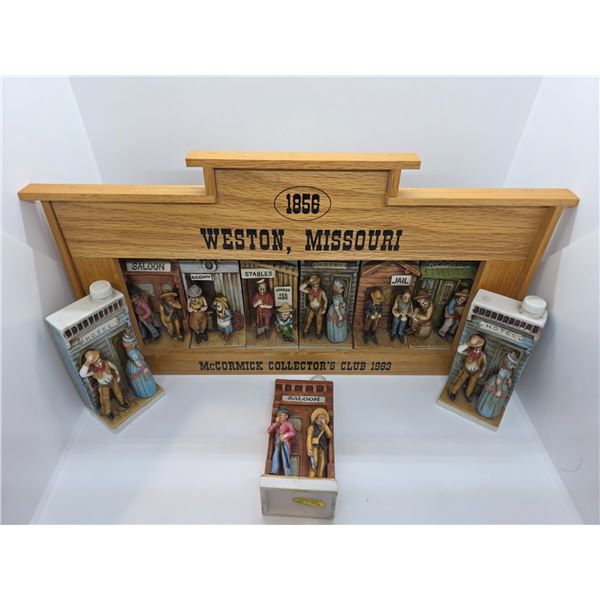 6 Piece Set & 3 Loose McCormick Whiskey Mini Decanters - Set is in it's original  wood display (empt