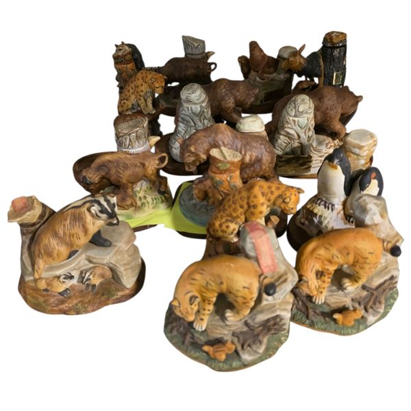 Group of 13 - 1970s & 1980s Ski Country & Haas Porcelain Wildlife Mini Liquor Decanters - Tallest is
