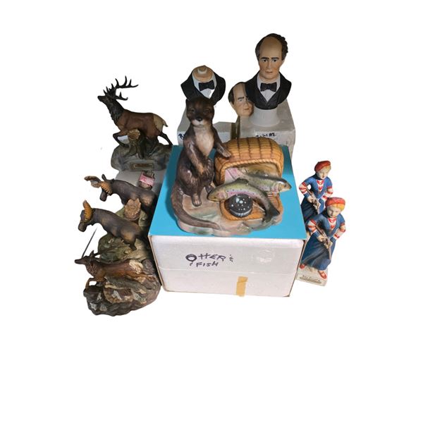 9 Ski Country Figural Porcelain Mini Decanters Spanning 4 Decades from 1974 - 2003 (empty)