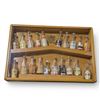 Image 1 : Wood Wall Display Cabinet with 20 Vintage European 1.76 Oz Glass Mini Liquor Bottles (empty)