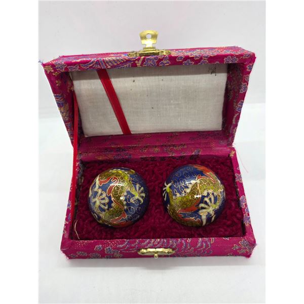 Boxed Pair of 2" Dragon Cloisonne Massage Balls