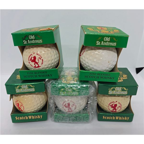 5 x 1982 Old St. Andrews Scotch Whiskey 50ml  Golf Ball Liquor Minis in Original Boxes (2 are full)