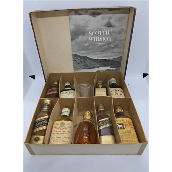 Vintage Scoth Whiskey Tasting Set with Shot Glass in Original Box - 9 Varieties - All bottles are em