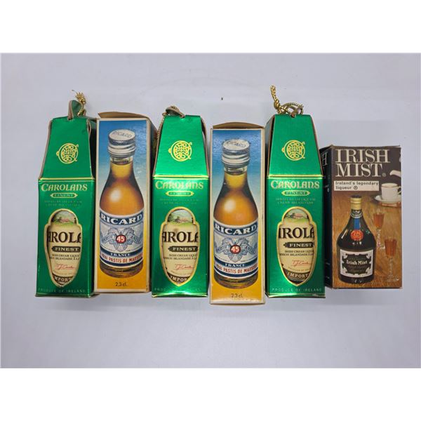 6 Vintage Liquor Minis in  Original Boxes - 3 x Carolan's, 2 Ricard, and 1 Irish Mist (Full bottles)