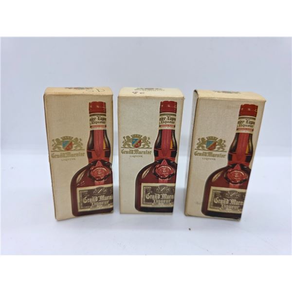 3 Vintage Grand Marnier Glass Mini Liquor Bottles in Original Boxes - 1 is full