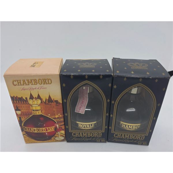 3 Vintage Chambord 50ml Liquor Minis in Original Boxes - 2 are full and one has some evaporation