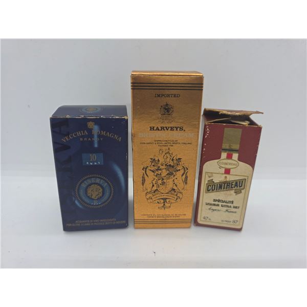 Full 50ml Harvey's Bristol Cream and Vecchia Romagna Brandy - Empty 23ml Cointreau - All in original