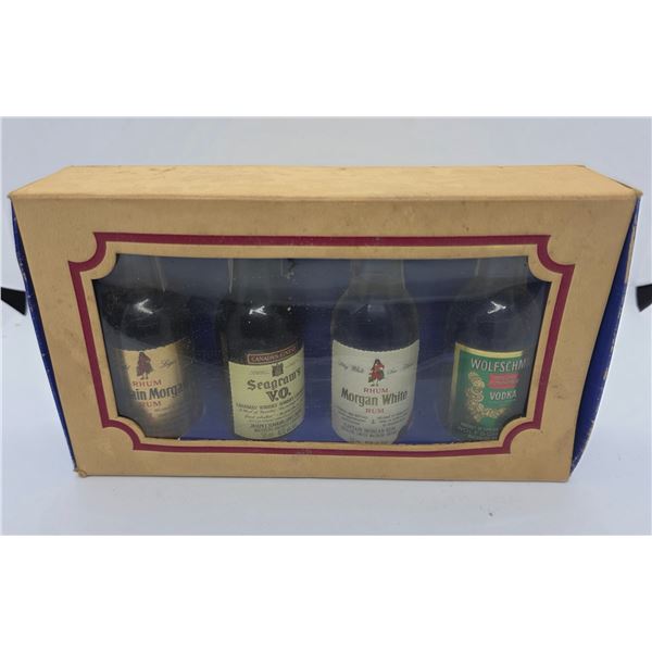 Vintage Mini Liquor Gift Set - Seagram's VO, Morgan White Rum, Wolfschmidt Vodka, Rhum Captain Morga