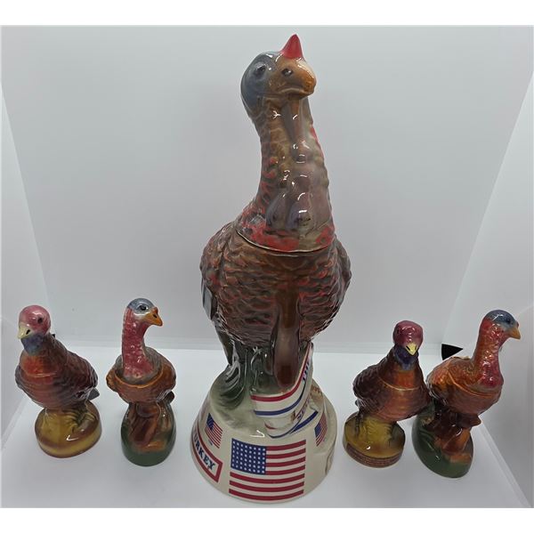 Rare Set of Vintage Wild Turkey Full Size & 4 Mini Decanters - Mini Decanters are #1-4 in the series