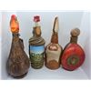 Image 1 : 3 Leather Wrapped Vintage Glass Liquor Bottles - 1 Mexican and 2 Italian& 1 Mystery (Duck has a dama