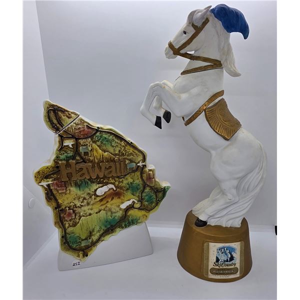 1975 Ski Country 14" Tall Albino Horse China Decanter & 1981 Hawaii Distilleries Porcelain Decanters