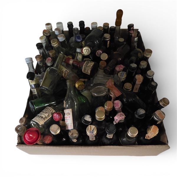 90 Vintage Glass Liquor Mini Bottles - Assorted Brands (Empty)