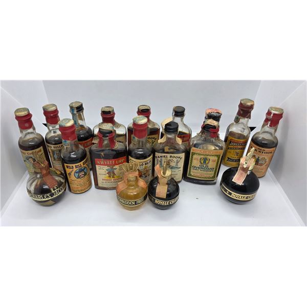 20 Vintage Novelty Whiskeys & Other Liquors in 50ml Glass Bottles  - Majority of the bottles are sea