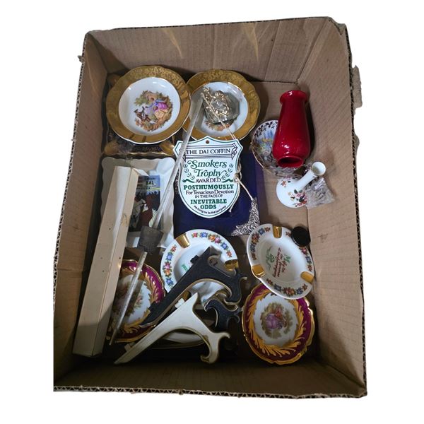 Vintage Limoges Mini Plates, Ashtrays, and Smokers Trophy Plaque