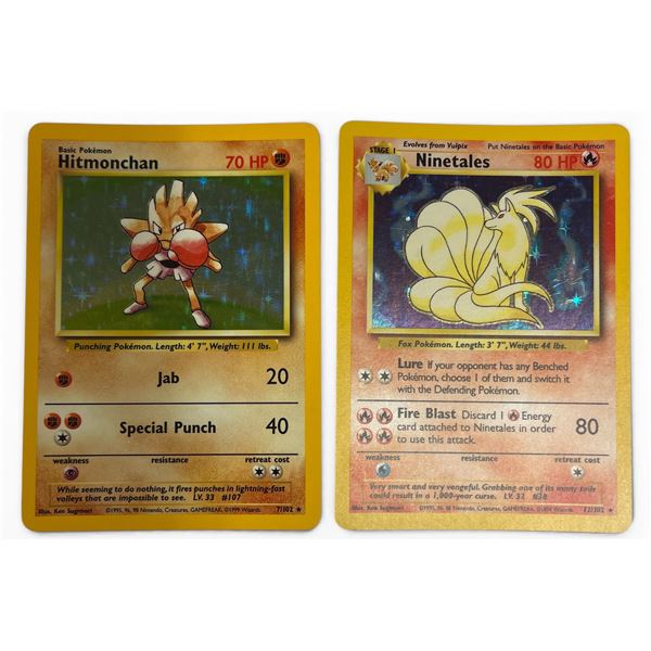 Group of 2 WOTC 1999: Pokémon Base Set Hitmonchan 7/102 and Ninetales 12/102 Holo