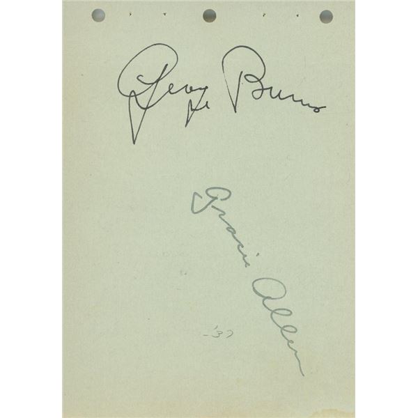 George Burns and Gracie Allen signature cut. GFA Authenticated