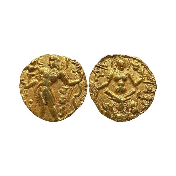 Ancient, Guptas, Chandragupta II (375-415 AD), Archer with Crescent , Gold Dinar,
