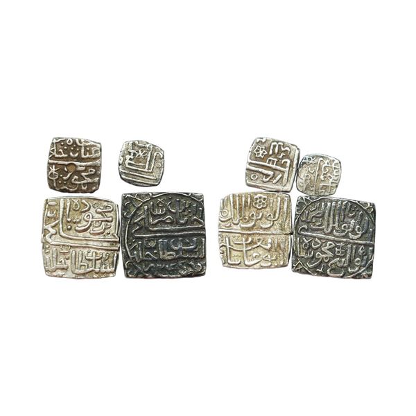 Malwa Sultanate, Set of 4 Coins, Mahmud Shah II (AH 916-937, 1510-1531 AD), Silver Square Tanka, 10.