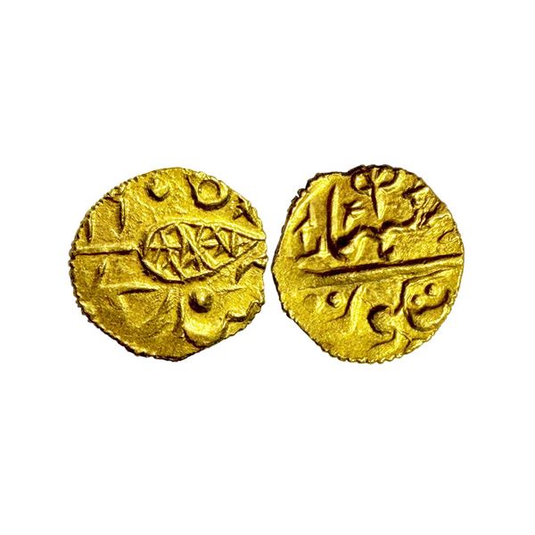 Sikh Empire, Multan Mint, Gold Rupee, 0.65g, issued by Diwan Mulraj, complete date VS 1905, leaf sym