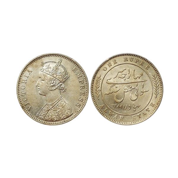 Alwar State, Victoria Empress, Silver Rupee 1891,