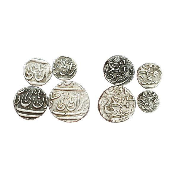 Gwalior State, Daulat Rao (AH 1209-1243, 1795-1827 AD), Set of 4,  INO Shah Alam II, Basoda Mint, Si
