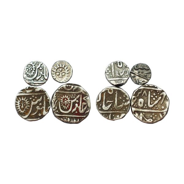Indore State, INO Shah Alam II (AH 1174-1221, 1759-1806 AD), Set of 4 coins, Silver Rupee, 11.15 gms