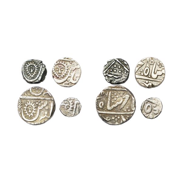 Indore State, INO Shah Alam II (AH 1174-1221, 1759-1806 AD), Set of 4 coins, Silver Rupee, 11.15 gms