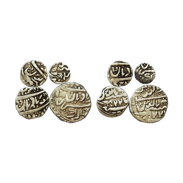 Jaisalmir State, Ranjit Singh (AH 1263-1281, 1846-1864 AD), Set of 4 coins, RY 22, Silver Rupee, 10.