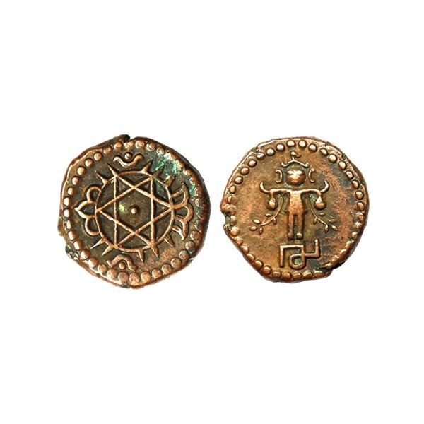 Travancore, Uthram Thirunal Marthanda Varma (1847-1860 AD), Copper 4 Cash, 2.60 gms