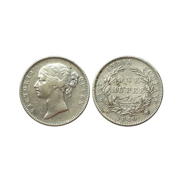 Victoria Queen, DL, Silver Rupee, 1840,  Madras Mint W.W.B