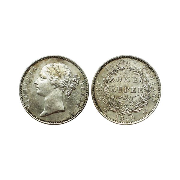 Victoria Queen, DL, Silver Rupee, 1840,  Madras Mint W.W.B