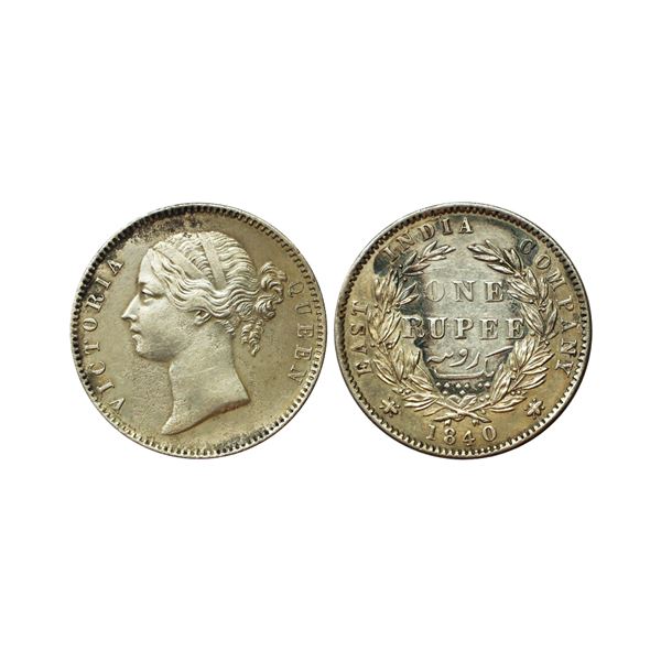 Victoria Queen, DL, Silver Rupee, 1840,  Madras Mint W.W.S