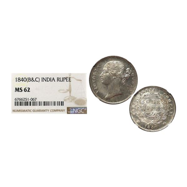 Victoria Queen, Silver Rupee, 1840, Divided legends, 28 berries,
