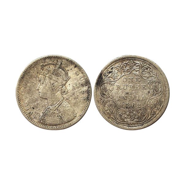 Victoria Queen, Silver Rupee, 1862, 0/4/1 dots, newly discovered variety,
