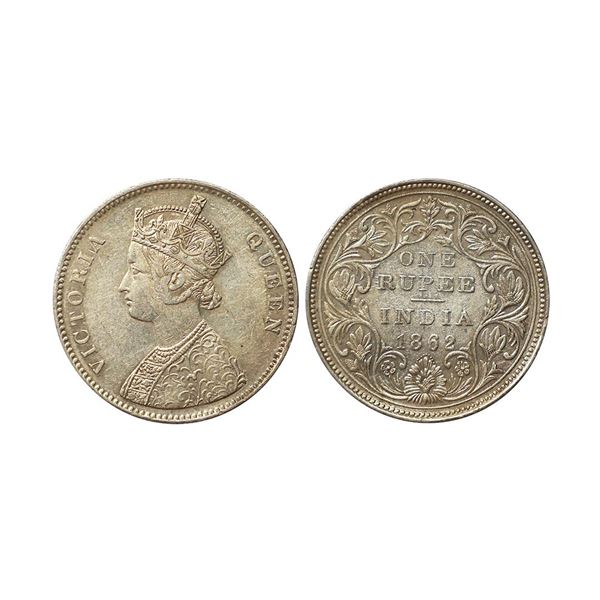 Victoria Queen, Silver Rupee, 1862, A/II, 0/10 Dots