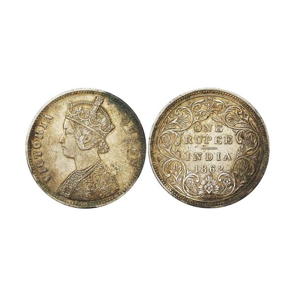 Victoria Queen, Silver Rupee, 1862, A/II, 0/14 dots,