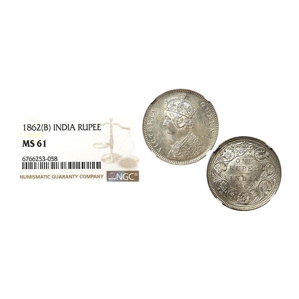 Victoria Queen, Silver Rupee, 1862, A/II, 0/4 dots